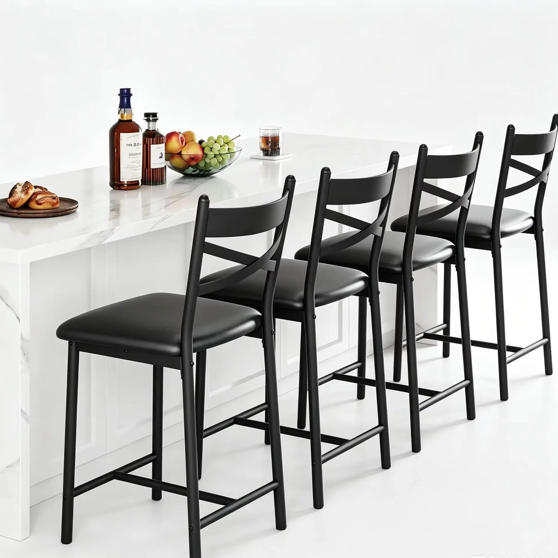 26 Inch Bar Stools Set of 4, Counter Height Bar Chairs with Back and Thick Cushion