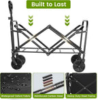 Heavy Duty Foldable, Portable Wagons for Groceries, Beach Cart with All-Terrain Wheels  Drink Holders