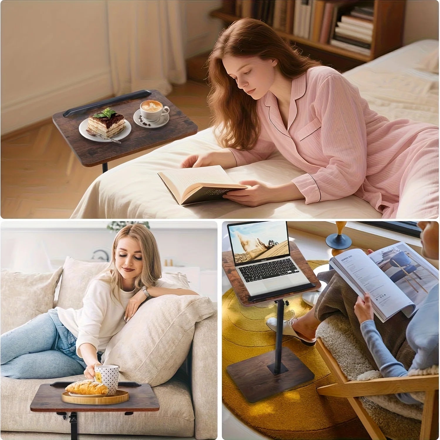 A Portable, Adjustable Side Table/Folding Desk Suitable for Home Offices, Coffee Tables, Bedside Use, and Sofas