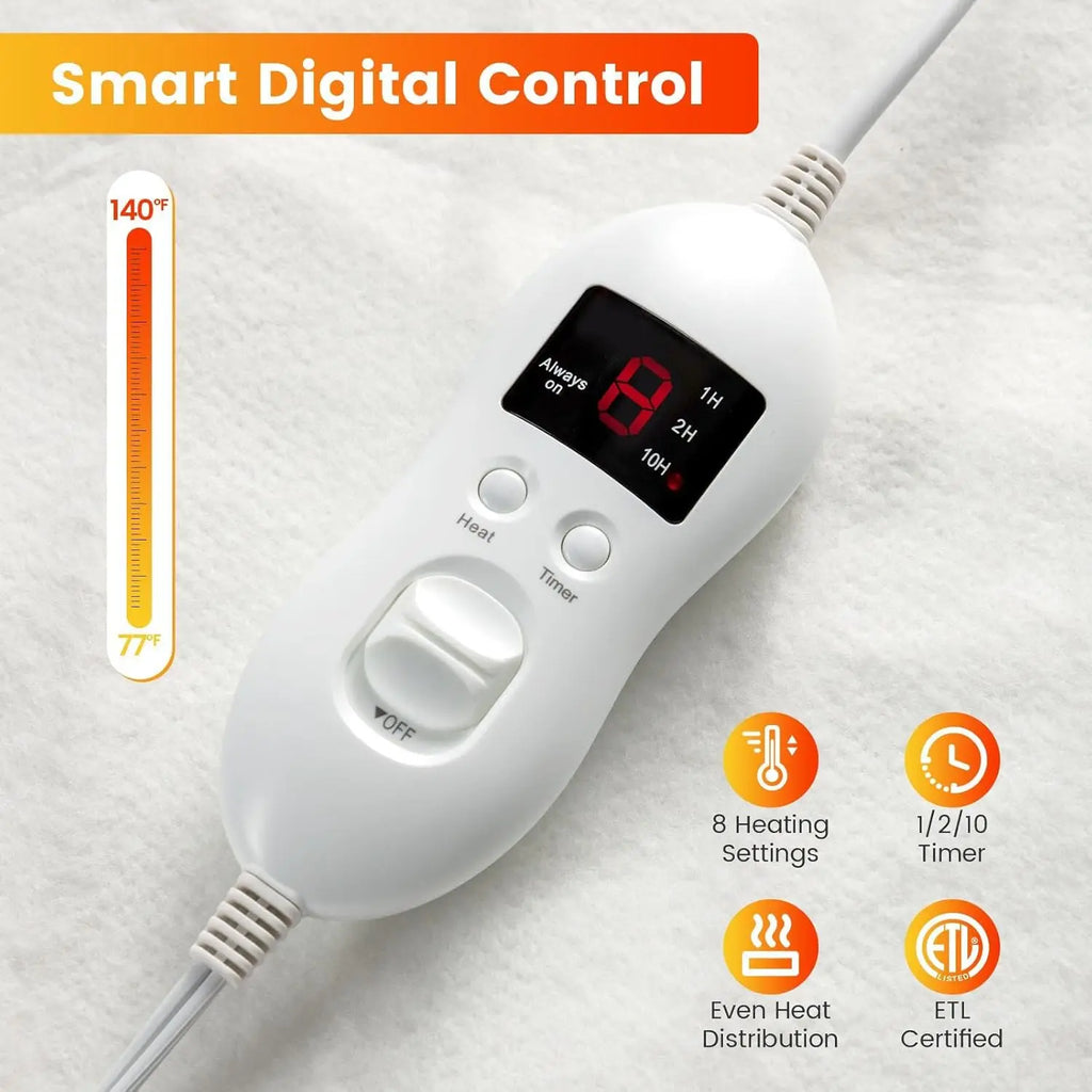 Dual Control Electric Mattress Pad Bed Warmer With 8 Heat Settings & 10H Timer