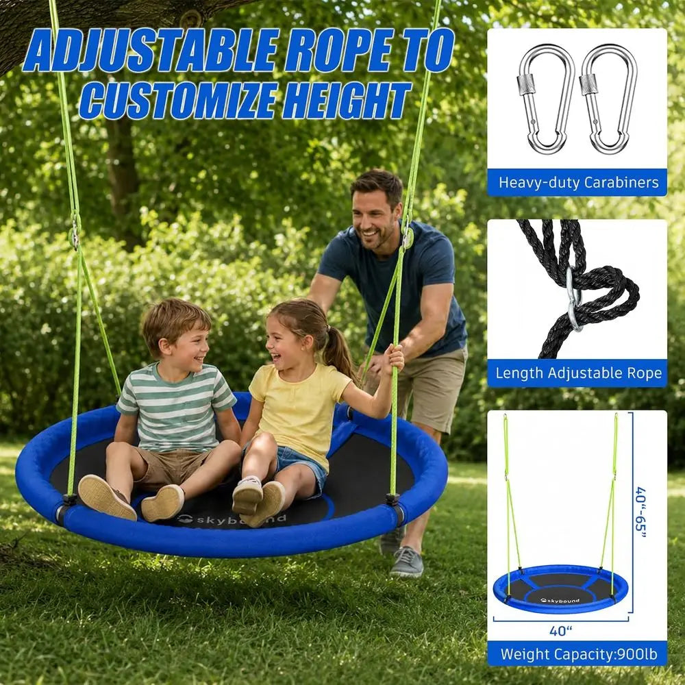 Heavy-Duty 600LB Tree Swing with Waterproof Seat for Kids and Adults - Blue