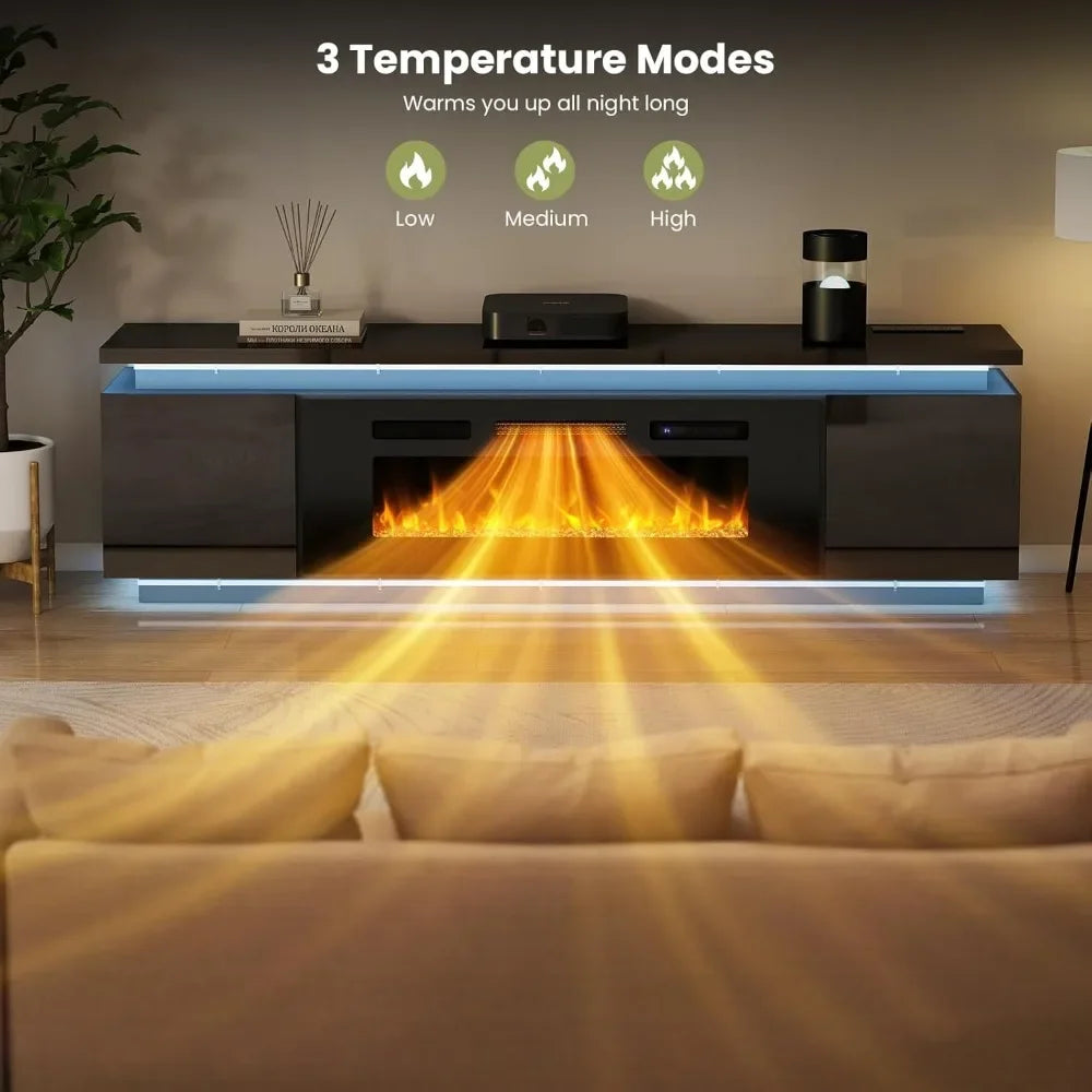 Fireplace TV Stand with LED Light, 4 AC Power Outlets