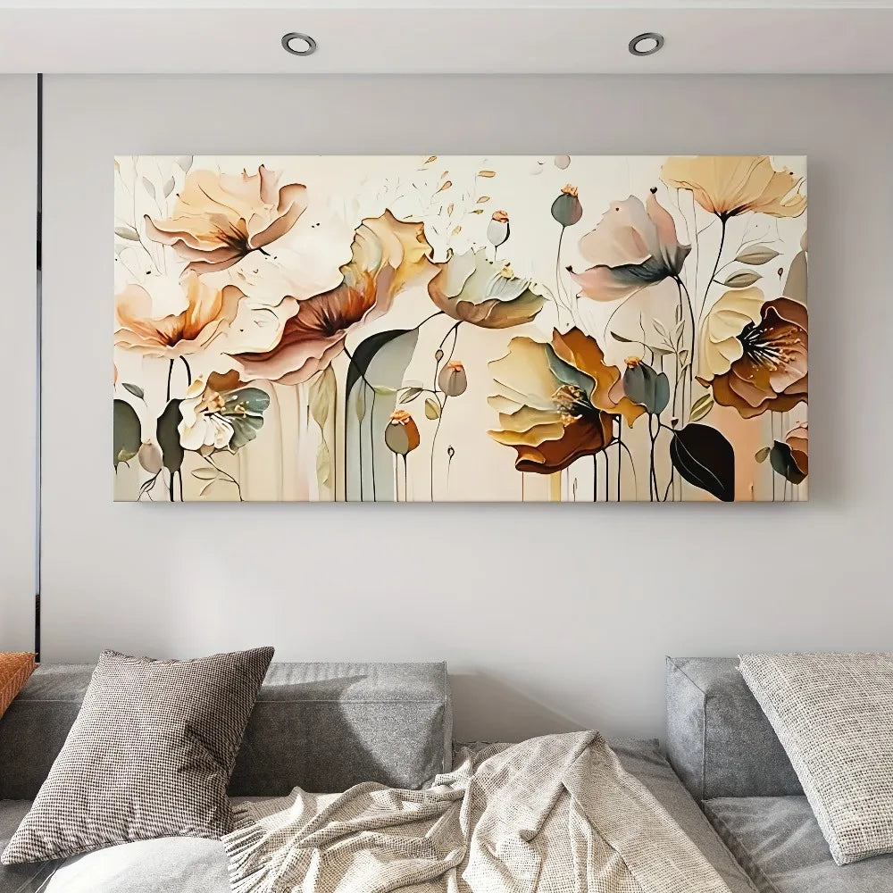 Abstract floral canvas art, high quality pine frame 1.5 "thick frame print, with flowy petal and leaf design