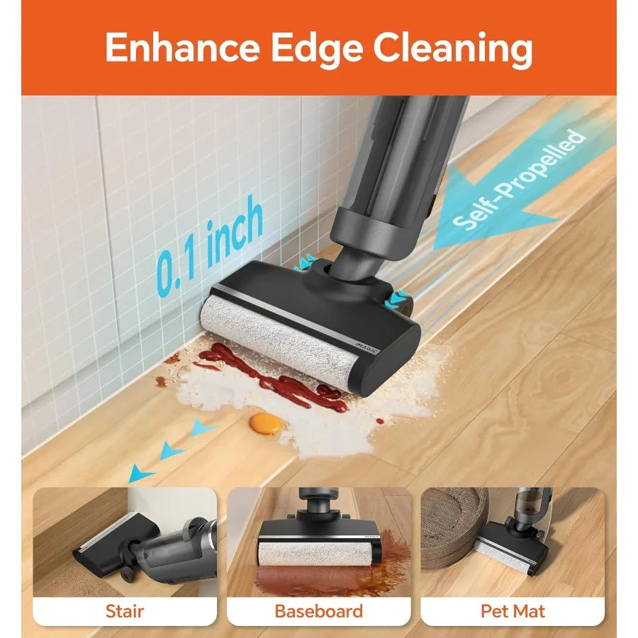 M3 Cordless Wet Dry Vacuum Cleaner All-in-One for Hard Floors Lightweight Floor Cleaner in Grey with Edge Cleaning Self-