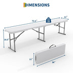 2‑Pack 6 FT Outdoor Folding Plastic Bench, Portable Camping Picnic Bench with 4cm Thick Scratch‑Stain Resistant HDPE Tabletop