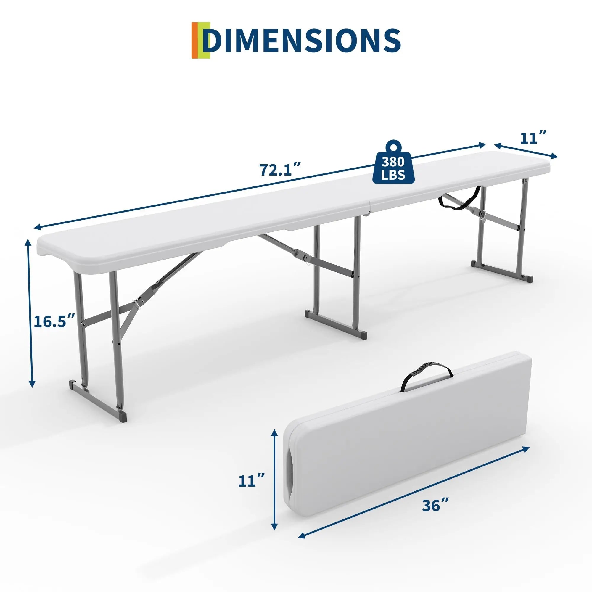 2‑Pack 6 FT Outdoor Folding Plastic Bench, Portable Camping Picnic Bench with 4cm Thick Scratch‑Stain Resistant HDPE Tabletop