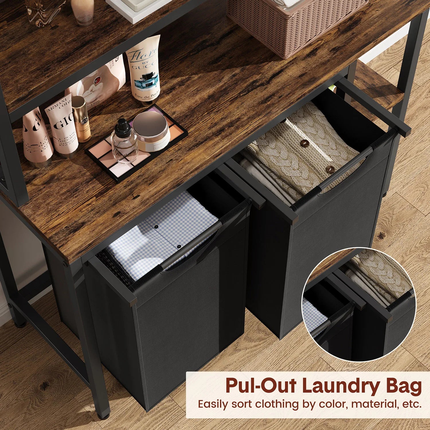 2 Section Laundry Sorter Basket with 2 Pull-Out Removable Bags