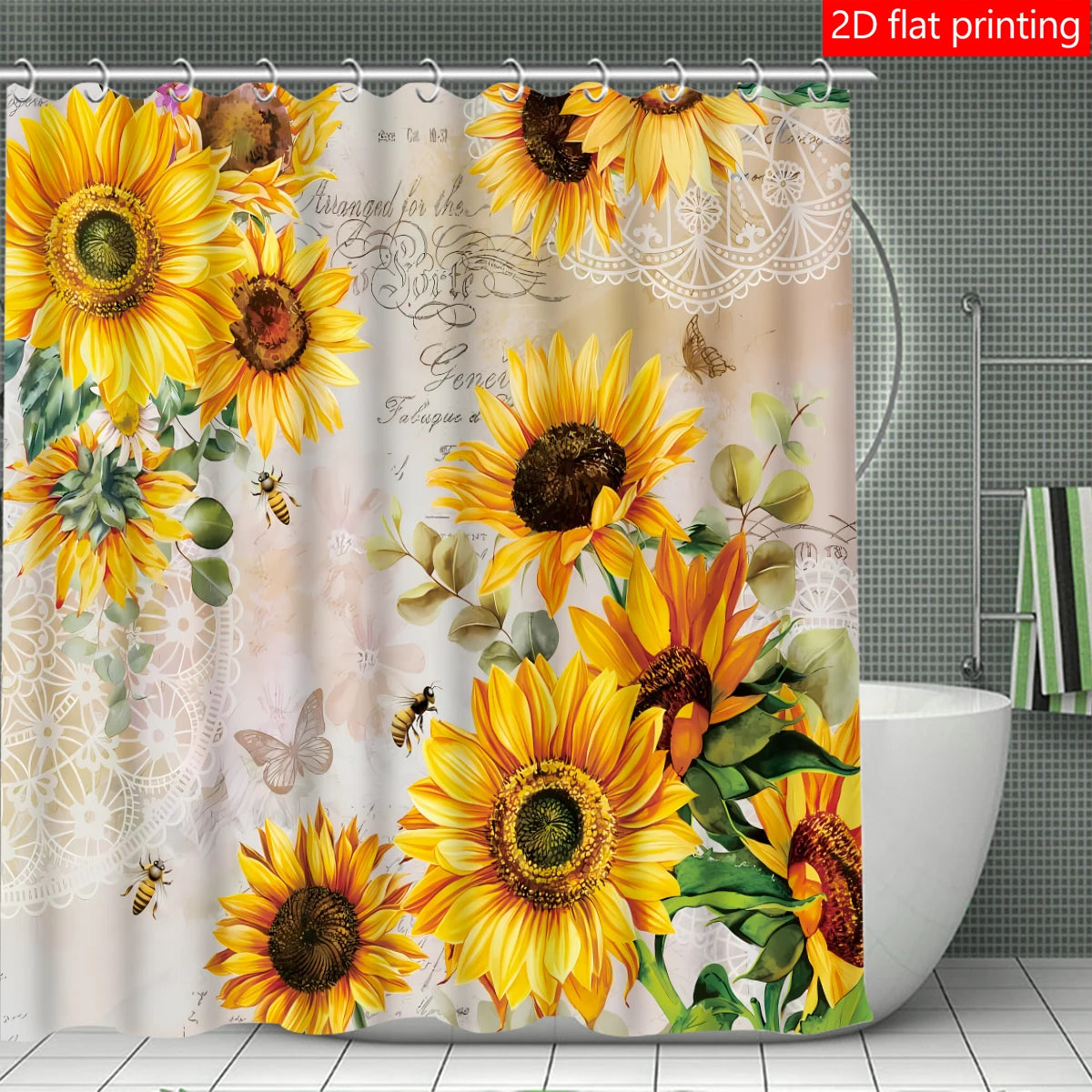 4pcs Sunflower shower curtain, Bath Set