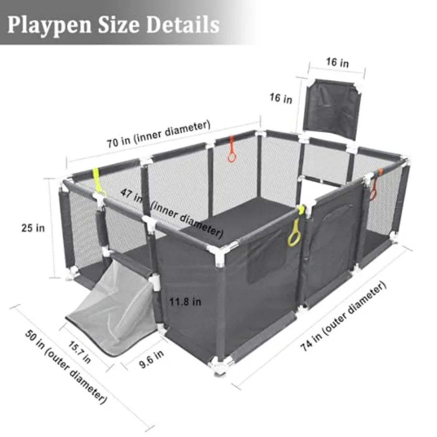 74''×50'' Play Pen for Toddlers with Basketball Hoop Soccer Nets