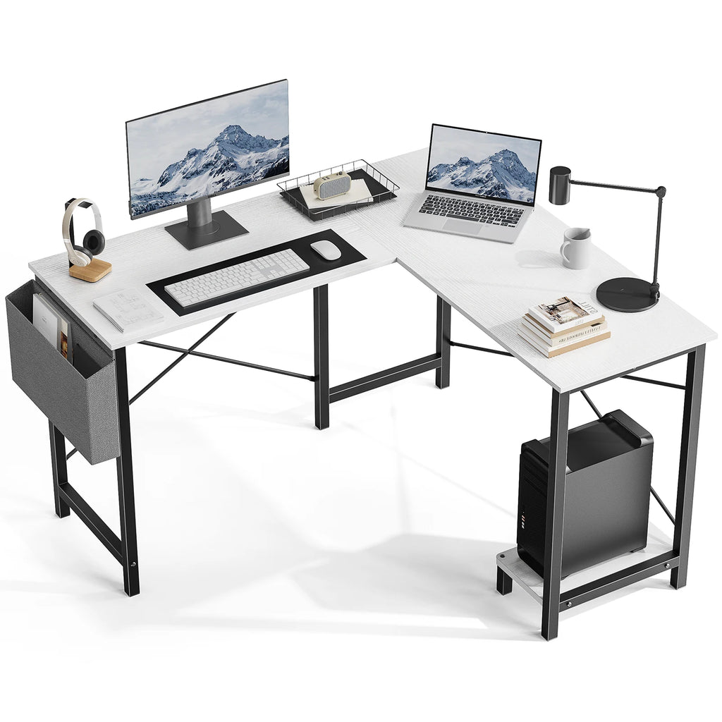 50 Inch Office Writing PC Wooden Table with CPU Storage Shelf & Side Bag for Home Office Bedroom Small Space