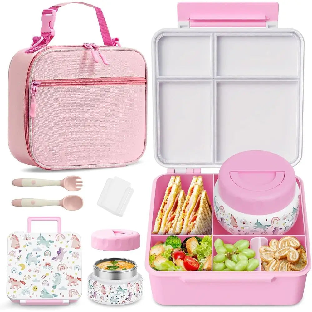Thermo Food Container, 4-Component Lunch Box, Adjustable Divider, Leakproof, Includes Utensils