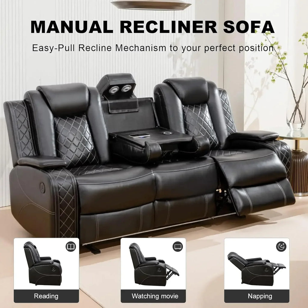 Electric Recliner Chair with LED Light, Sectional Sofa Loveseat with Wireless Charging
