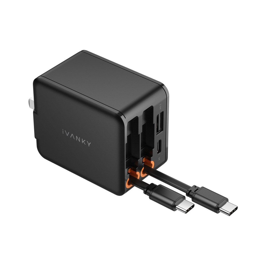 4 in 1 45W Fast Charging Retractable Wall Charger with Dual USB C Cables