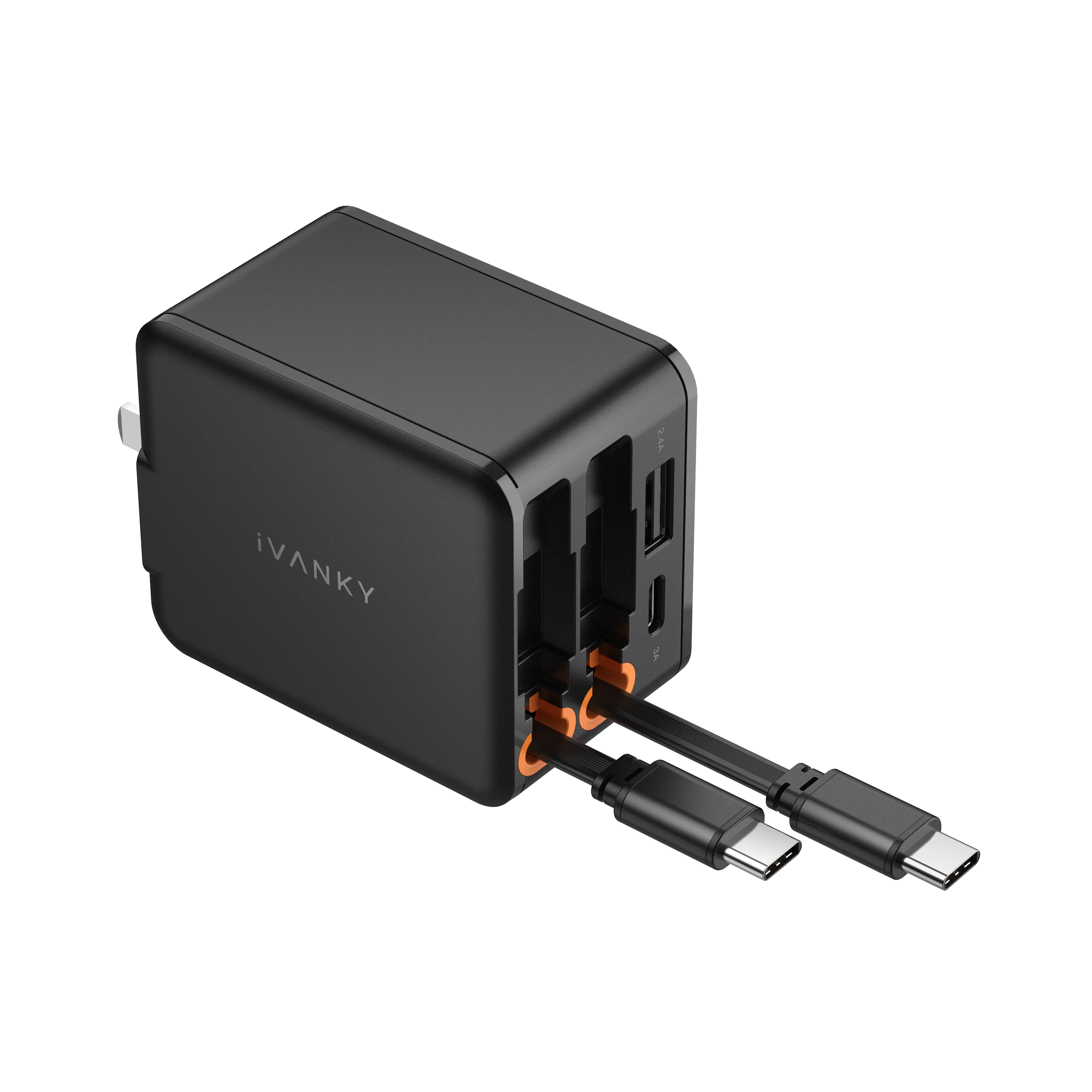 4 in 1 45W Fast Charging Retractable Wall Charger with Dual USB C Cables