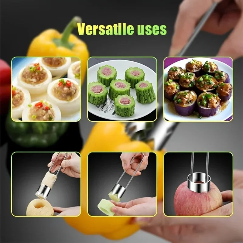 Stainless Steel Core Remover Fruit and Vegetable Core Extractor Kitchen Tools for Pitting Chili Peppers Melons