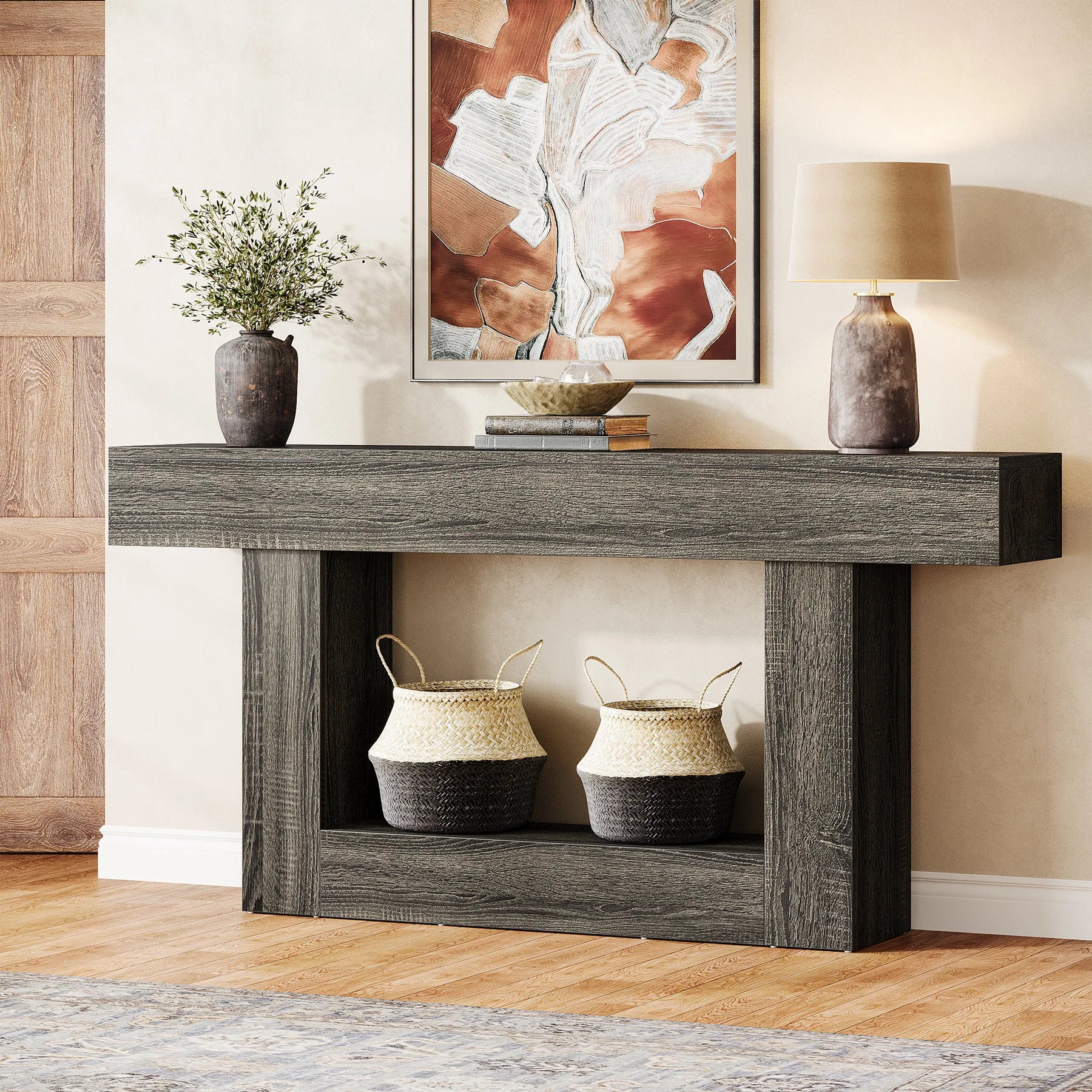 Farmhouse 2-Tier Entryway Table with U-Shaped Base