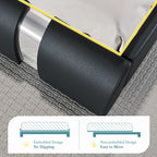 Modern Faux Leather Bed Frame with Iron Pieces Decor, Low Profile Platform Bed Adjustable Headboard