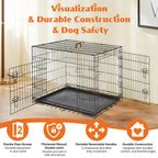 Double Door Folding Metal Wire Dog Crate with Plastic Leak-Proof Tray