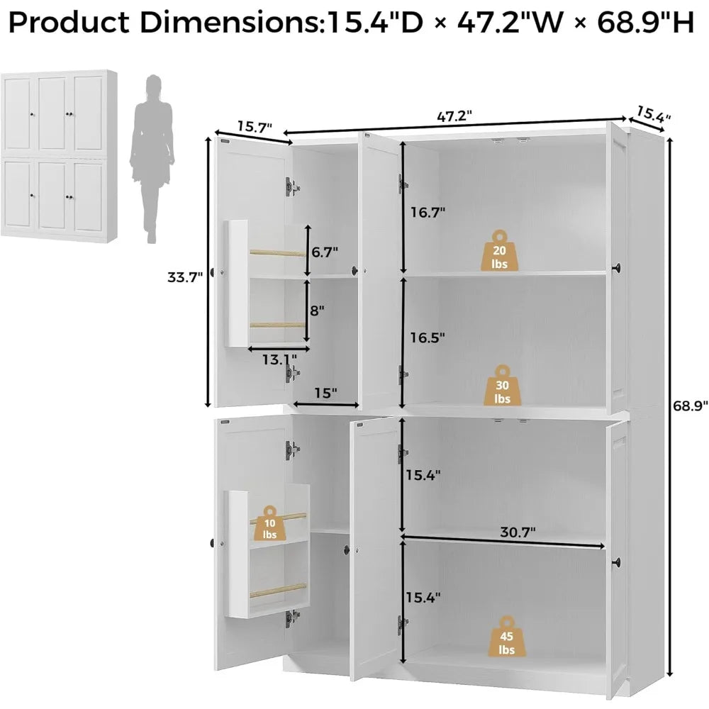 Kitchen Pantry Storage Cabinet 47.2" W x 69" H