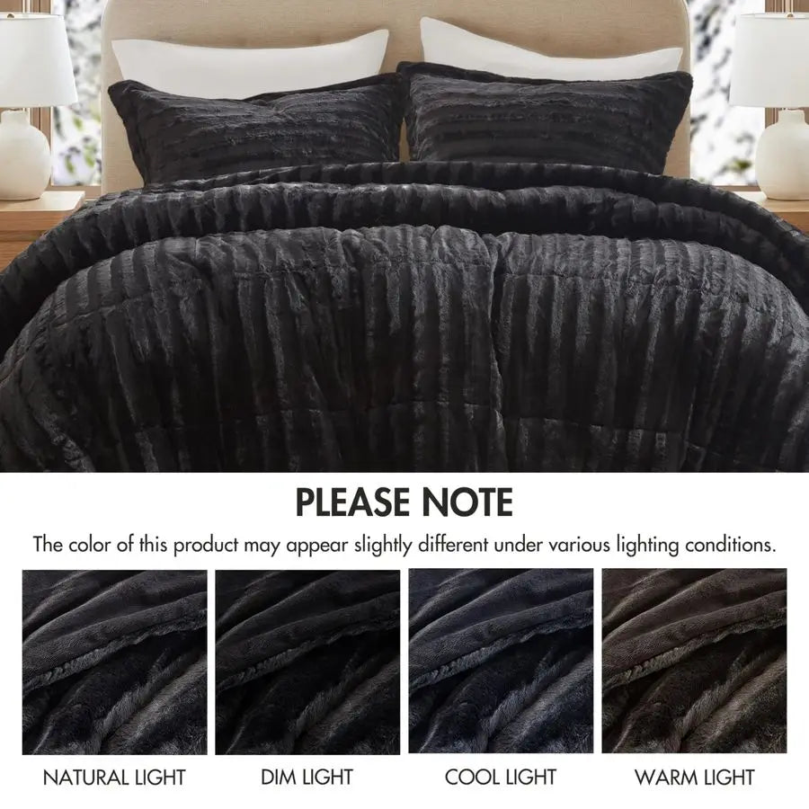 Faux Fur Reversible Comforter Set, Down Alternative Filling,