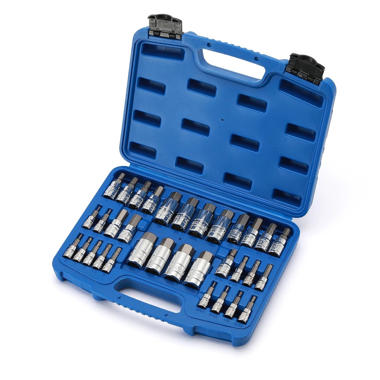 33 Piece Hex Bit Socket Set 1/4, 3/8, 1/2 Drive SAE Metric Allen Wrench Tool Kit