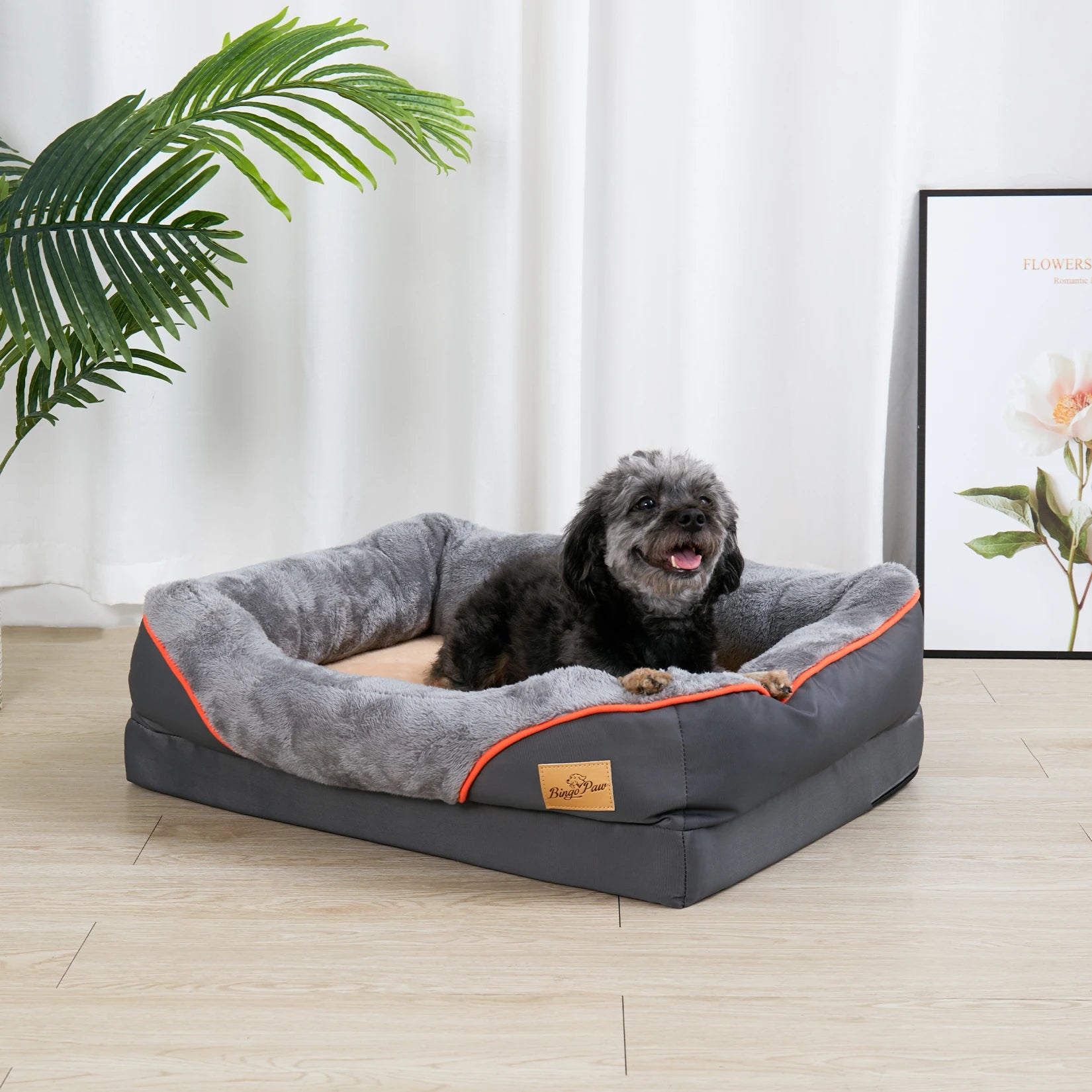 L XL 2XL 3XL Dog Bed, Super Soft Orthopedic Foam Pet Bed with Cotton-padded Bolster and Removable Cover