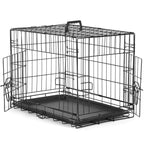 Double Door Folding Metal Wire Dog Crate with Plastic Leak-Proof Tray