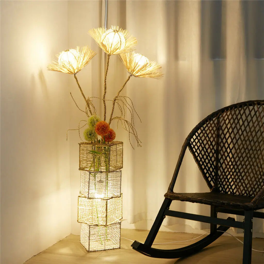 Modern Rattan Floor Lamp Dimmable Standing Floor Lamp