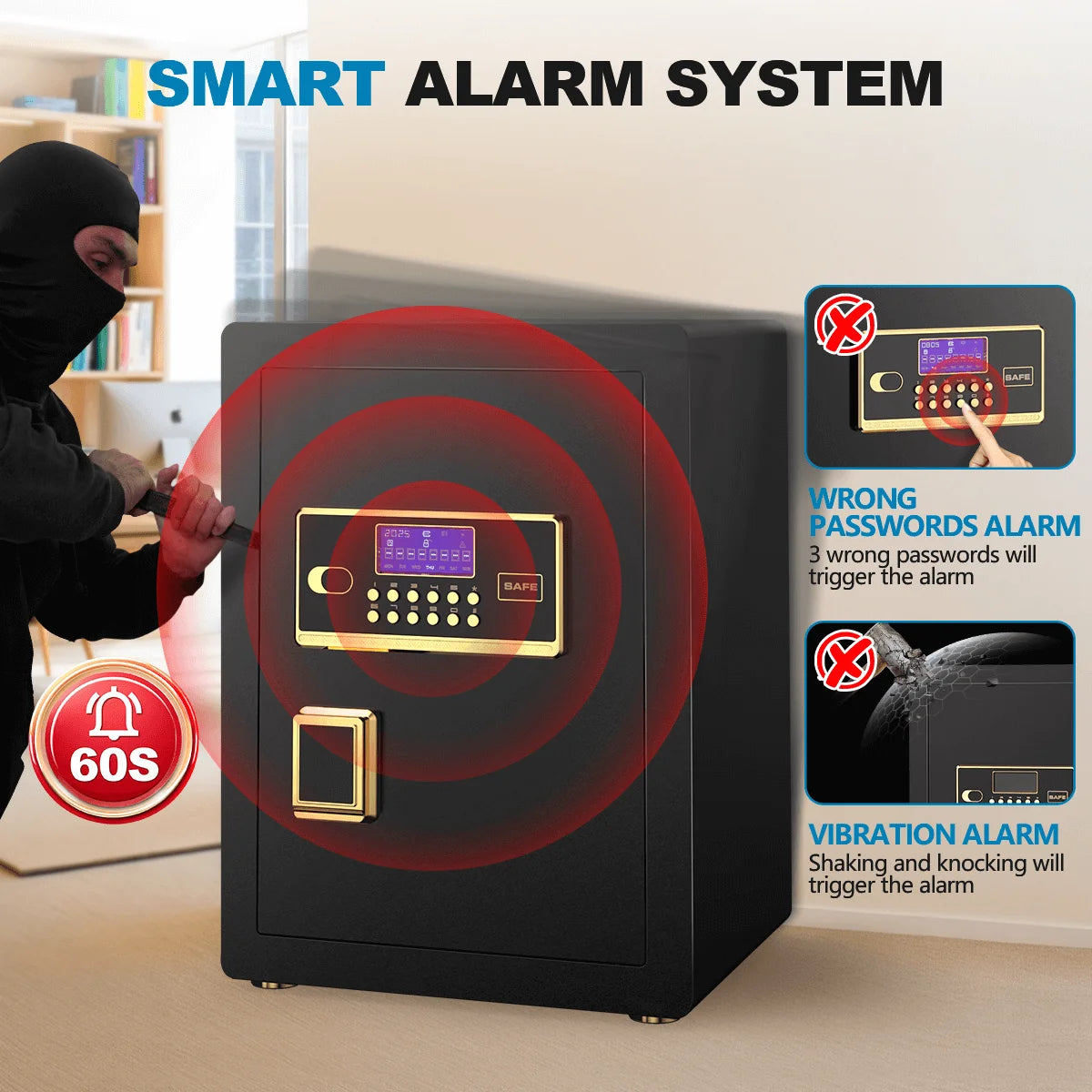 3.8 Cuft Digital Keypad Home Security Safe With Fireproof Bag & Alarm System