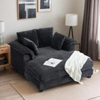 56" Oversized Chaise Lounge Chair, Black Comfy Corduroy Chaise Sofa Recliner Bed with Throw Pillow