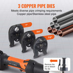 Pipe Crimping Tool 18V Electric Pro Press Tool for 1/2" 3/4" 1" Copper Pipes Press Tool Kit with 3 Jaws 2Pcs Batteries