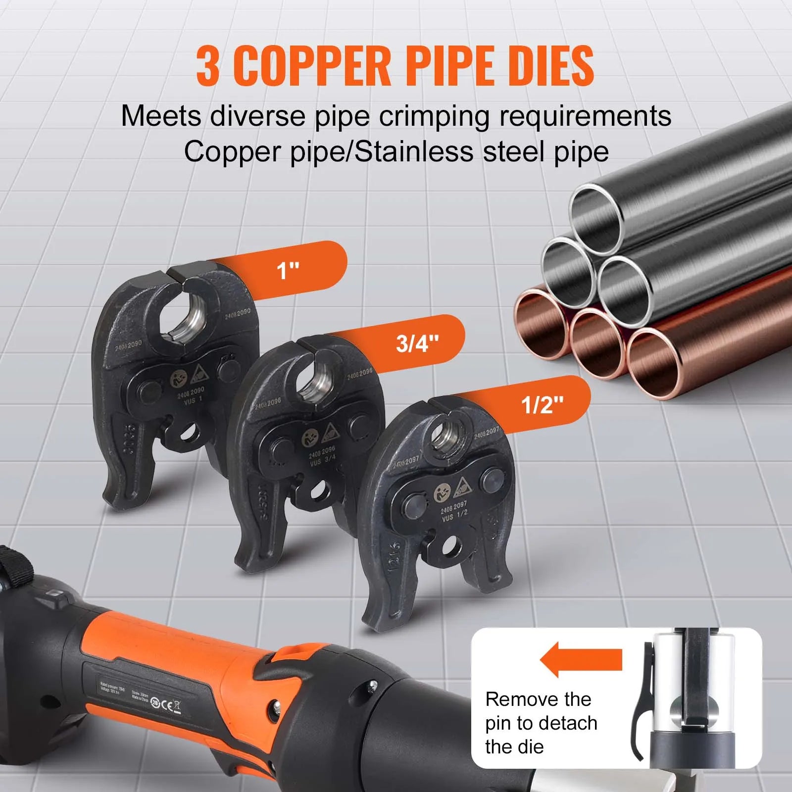 Pipe Crimping Tool 18V Electric Pro Press Tool for 1/2" 3/4" 1" Copper Pipes Press Tool Kit with 3 Jaws 2Pcs Batteries