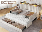 Upholstered King Bed Frame and headboard with 2-Tier Shelves, 4 Drawers
