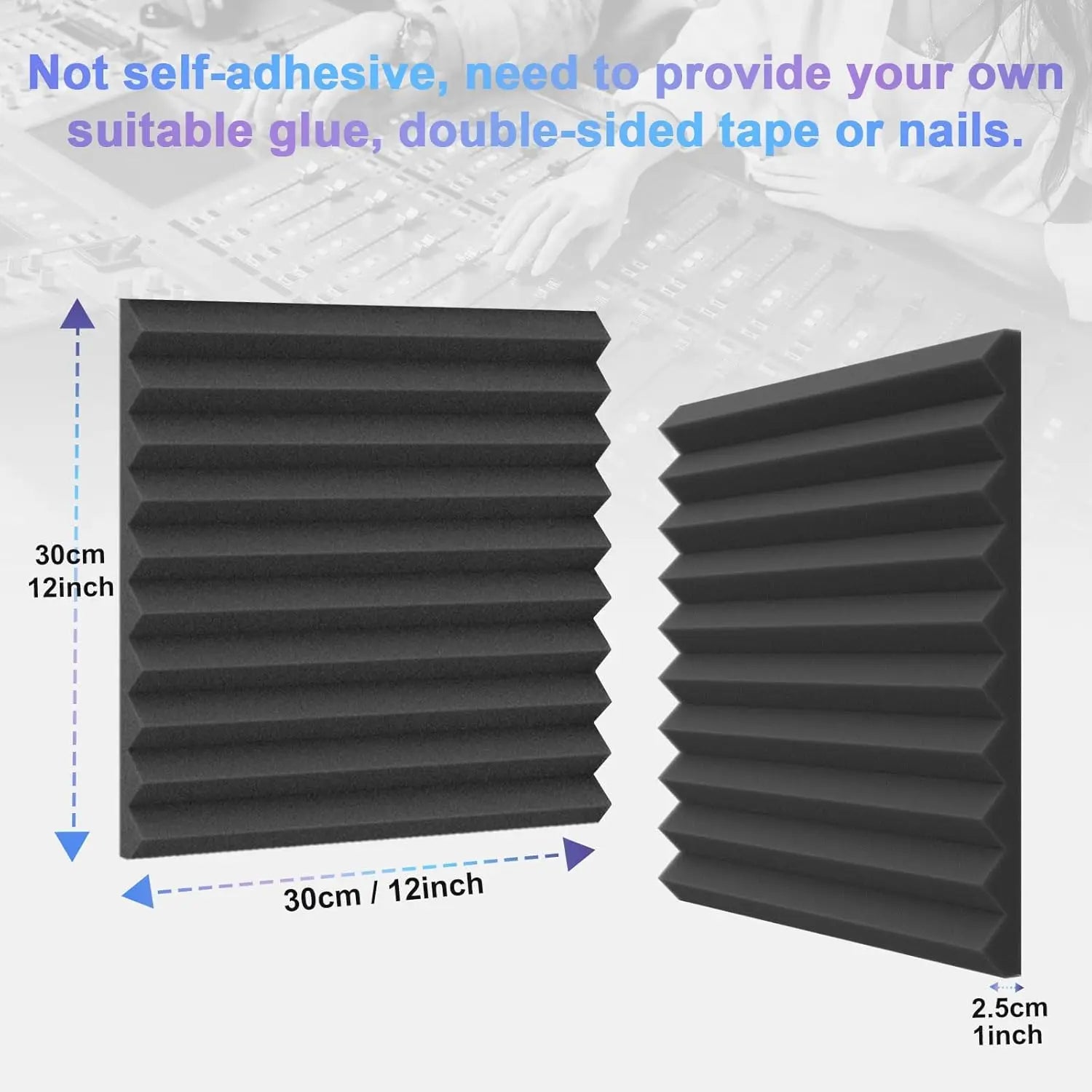 50 Pack Acoustic Panels, Soundproof Studio Foam for Walls, 1" X 12" X 12" Black