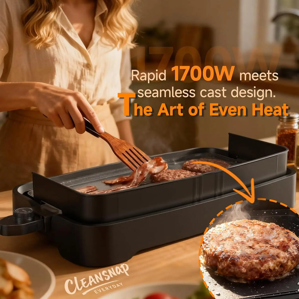 Cleansnap 20-inch Electric Griddle Nonstick Grill with Foldable Anti-MShield 1700W Fast Heating for Everyday Use
