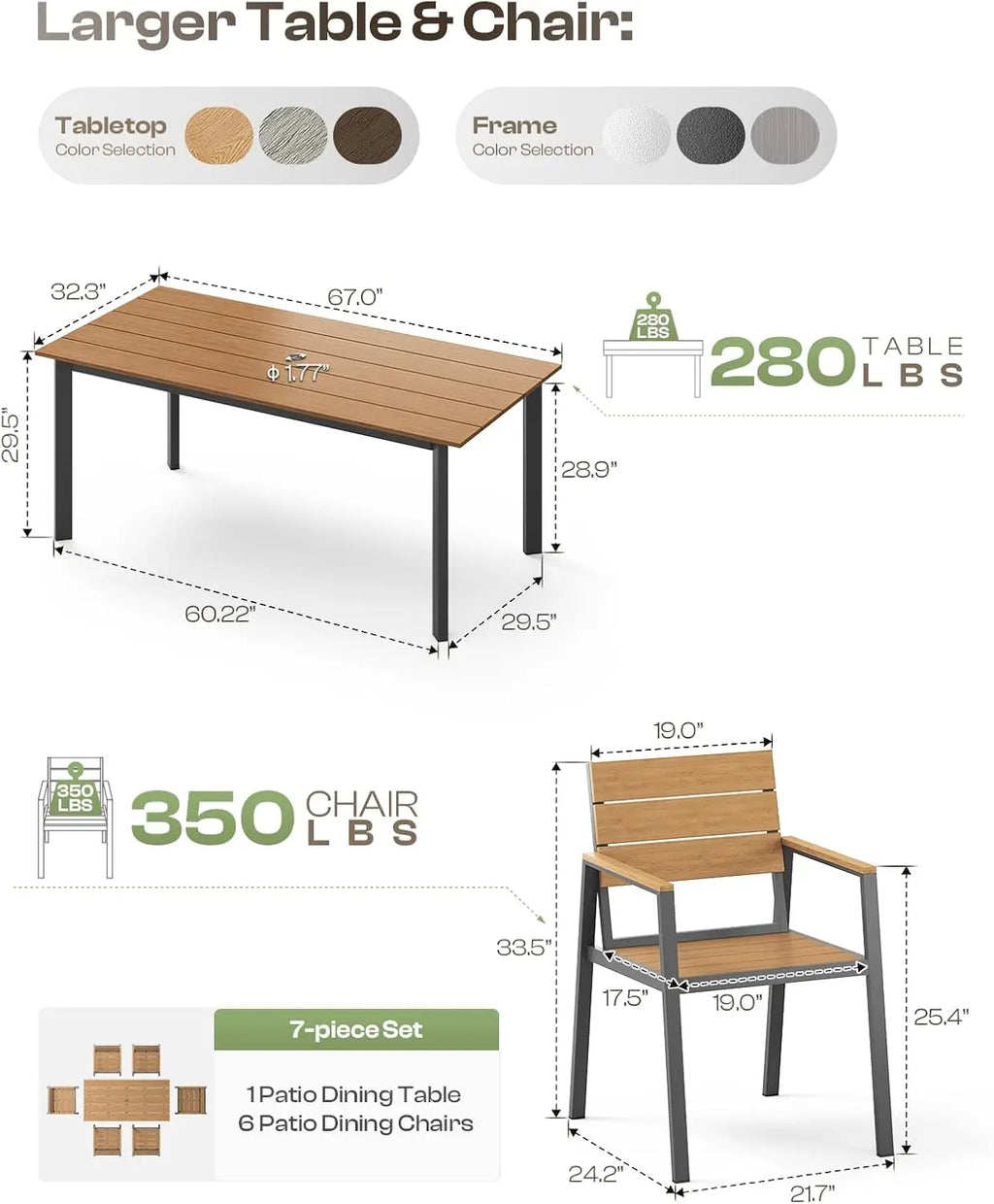 Outdoor Dining Set for 6, Patio Table and Chairs Set with Umbrella Hole