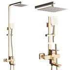 Luxury Bathroom Shower Faucet Wall Mounted Swivel Spout Shower Set Square Rainfall Water Tap Mixer System Hot Cold Taps