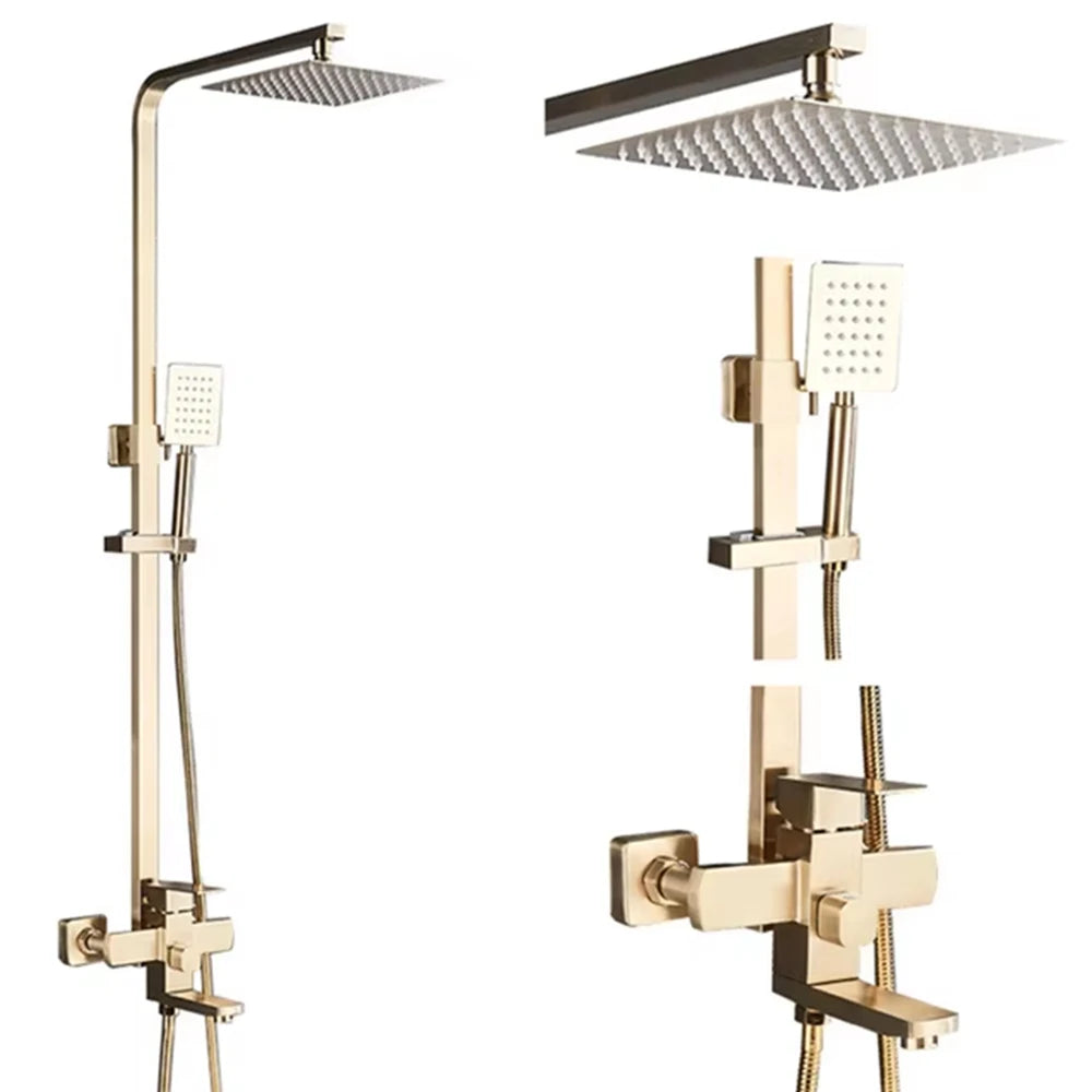 Luxury Bathroom Shower Faucet Wall Mounted Swivel Spout Shower Set Square Rainfall Water Tap Mixer System Hot Cold Taps