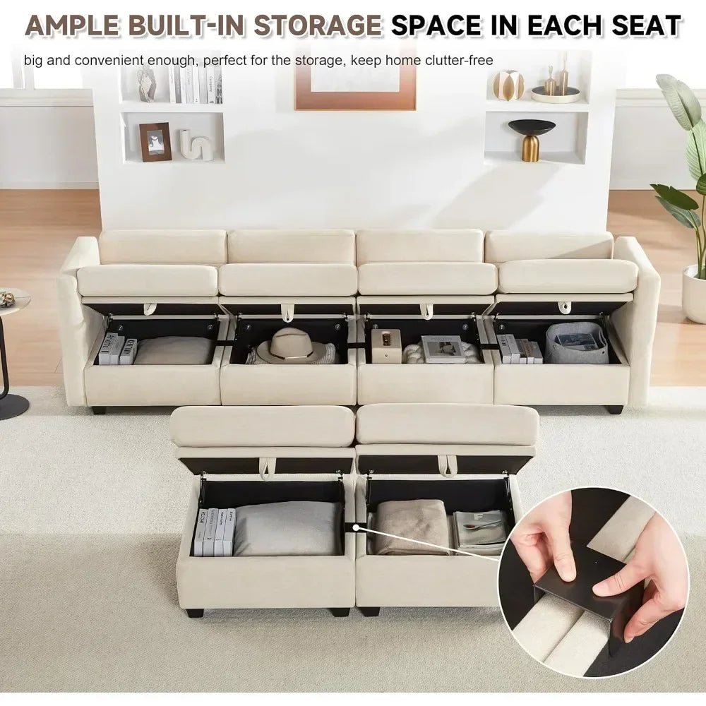 "modular sectional sofa with storage, u-shaped couch