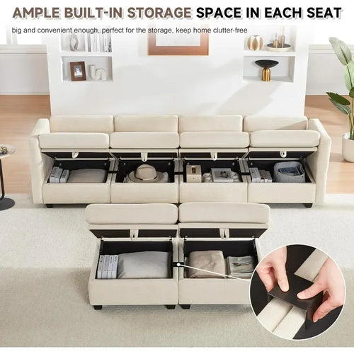 "modular sectional sofa with storage, u-shaped couch