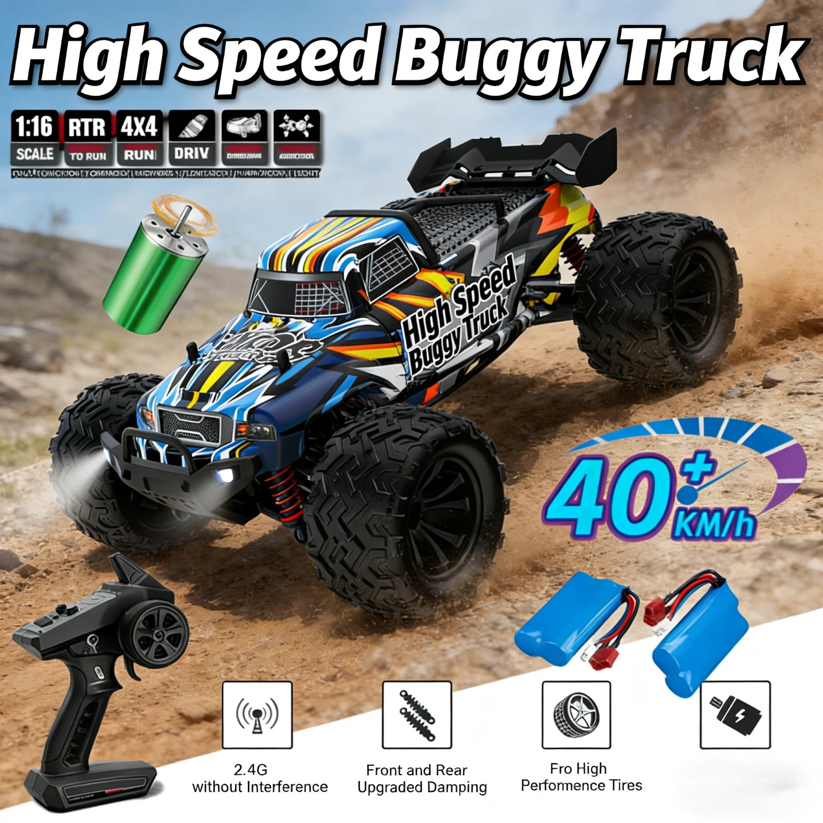 Remote Control Car Off Road 4x4 RC High Speed Buggy Truck Super Brushless 40KM/H Fast Drift Racing Toy Kids Adults