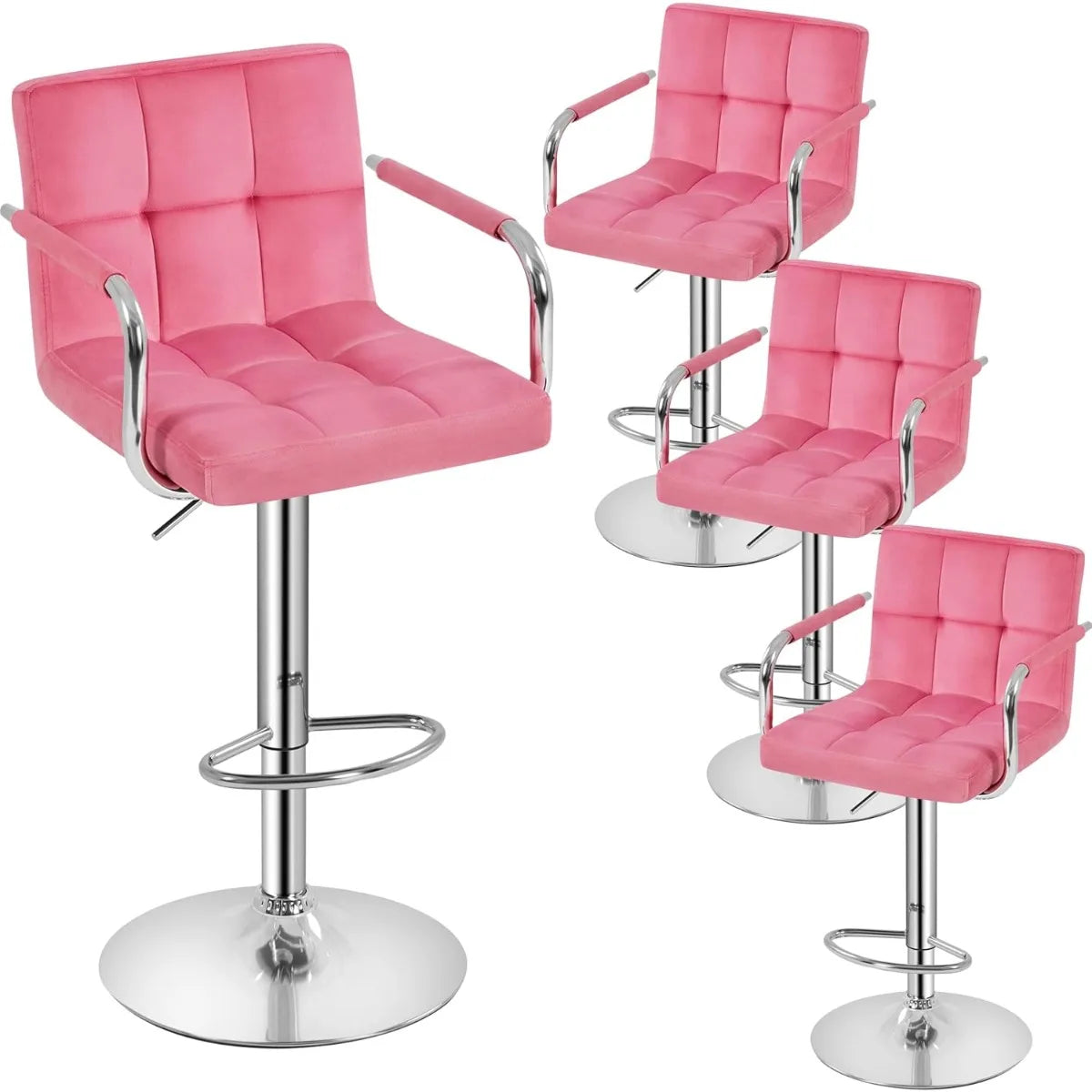 Adjustable Swivel Bar Stools Set of 2, Hydraulic Counter Height with Armrest & Back, PU Leather for Kitchen & Bar