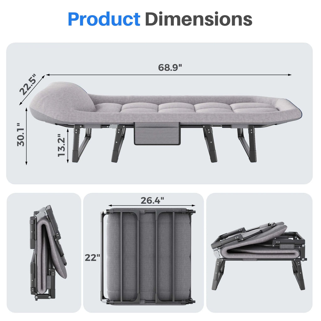 Adjustable Folding Camping Bed with Mattress Lightweight with Carry Bag 6 Angle Foldable Camping Bed for Camp Outdoor Supports 450 lbs