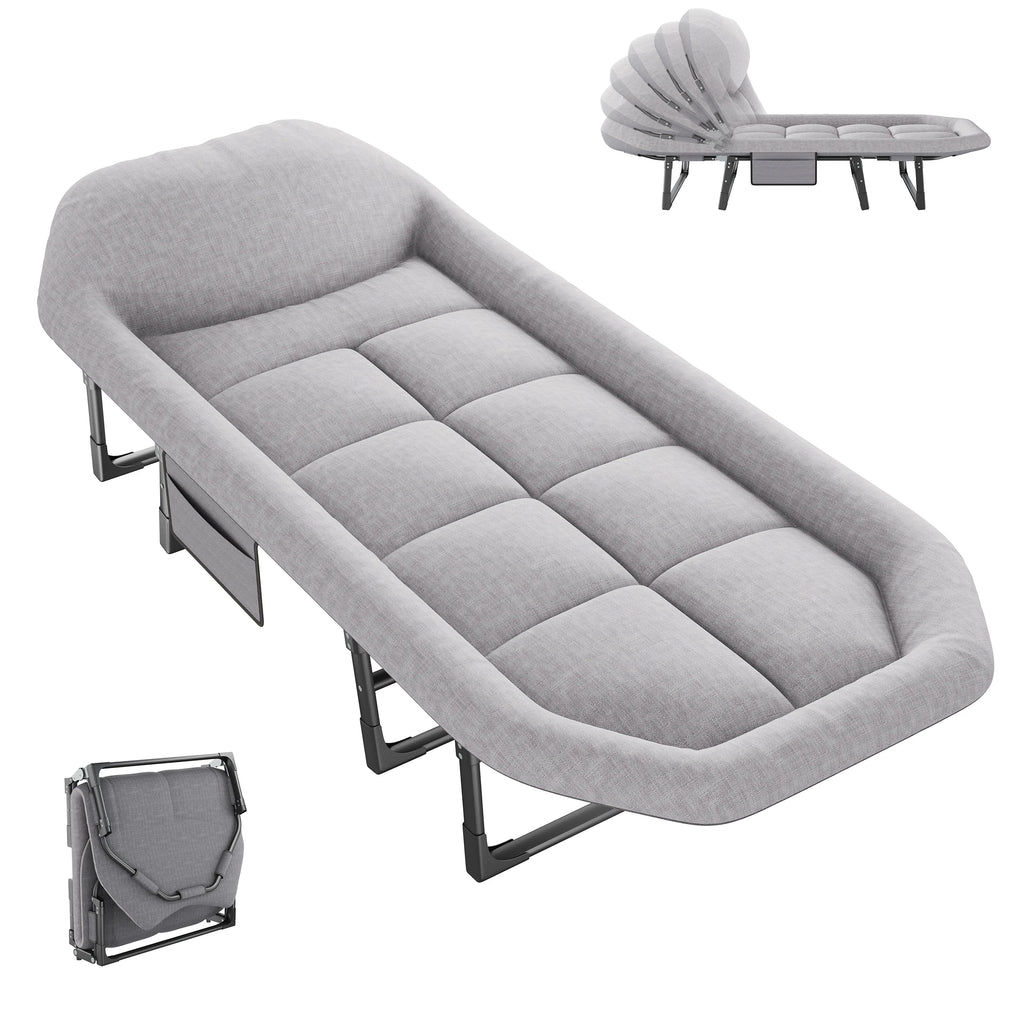 Adjustable Folding Camping Bed with Mattress Lightweight with Carry Bag 6 Angle Foldable Camping Bed for Camp Outdoor Supports 450 lbs