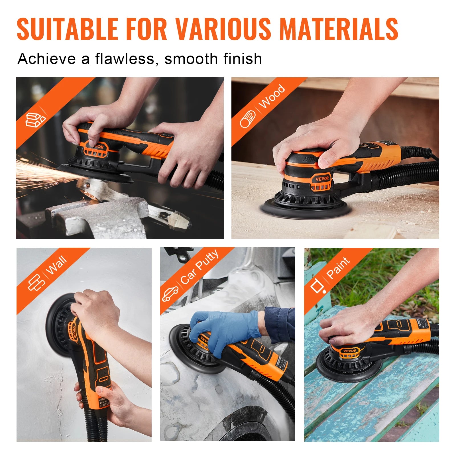 350W Brushless 10000 PRM 6 Variable Speed Electric Orbital Sander for Woodworking Detail Sanding