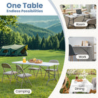 4/6/8 FT Portable Folding Outdoor Indoor Heavy Duty Table with Carrying Handle Safety Lock For Camping Picnic Dining