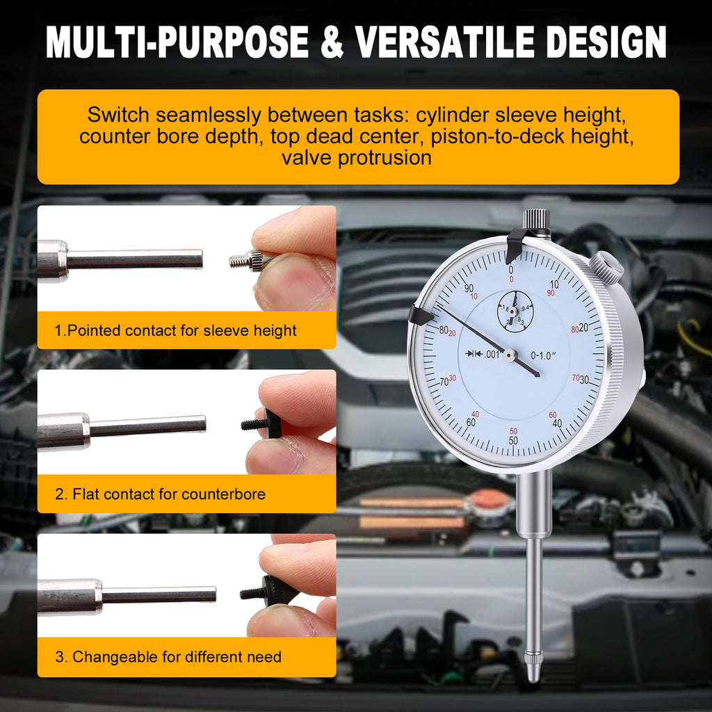 Sleeve Height and Counter Bore Gauge for All Compression-Ignition Engines Portable Cylinder Bore Gauge 0-1.00" Range 0.001"