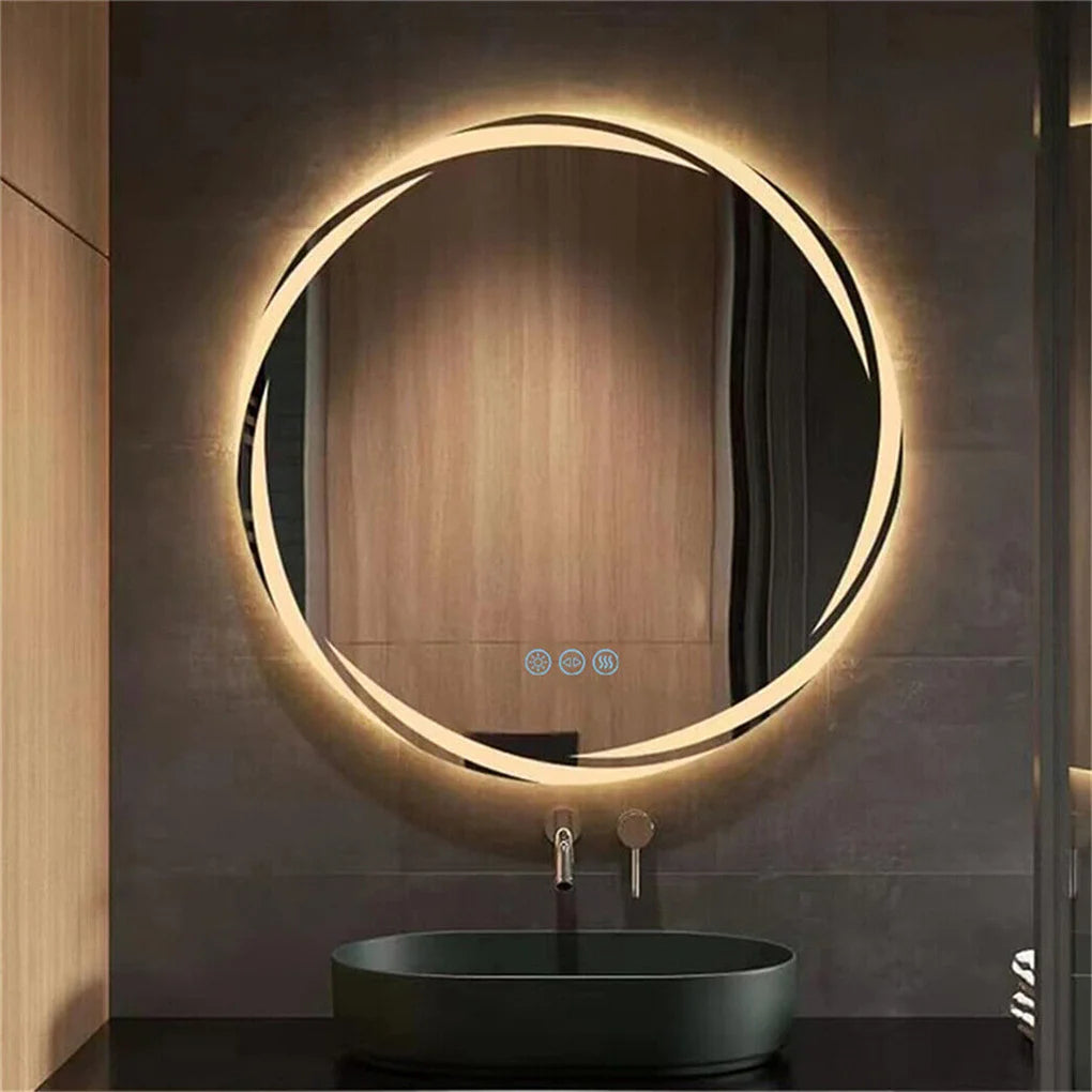 60/80CM LED Bathroom Mirror Circle Backlit HD Wall Antifog Vanity Mirror Shatterproof 3 Colors Lights Dimmable