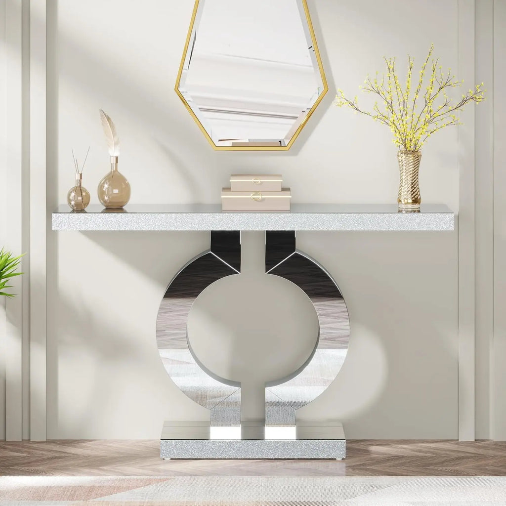 Modern Entryway Table with Thickened Mirror Finish Tabletop