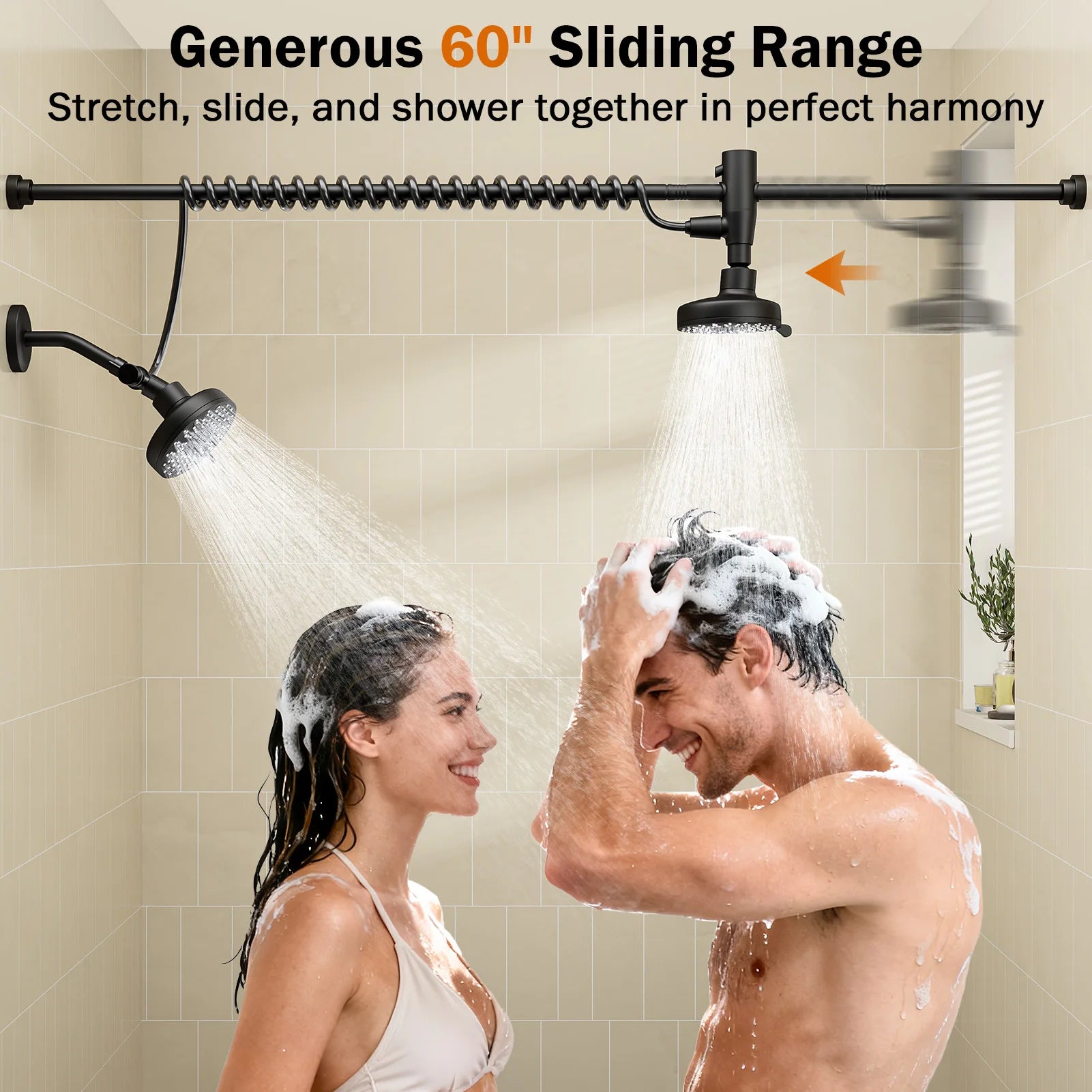 Dual Shower Head with Original Adjustable Slider, High Pressure Double Shower Head for Two